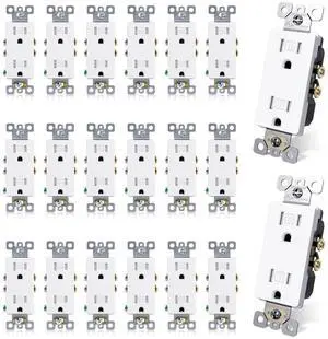 15 Amp Tamper Resistant White Electrical Wall Outlet, 125V, UL Listed, 20 Pack