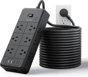 4000J Long Cord Surge Protector Power Strip, 25 FT Extension Cord with 12 Outlets & 4 USB Ports (2 USB C), 3 Side Multiple Outlet Extender, Wall Mounted for Home Office