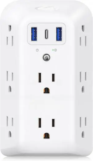 Outlet Extender Surge Protector, 8 Outlet Splitter with 3 USB Ports(1 USB C), 1440J Electric Plug Multiplier, Multi Plug with ON/OFF, 3 Way Multiple Wall Extension Adapter for Home School Office