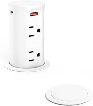2.5 inch Hole Pop up Outlet for Countertop,20W USB C,4 USB Ports,4 Outlets 15Amp Tamper Resistant Receptacle Flush Mount,Space Saver Recessed Outlet,1875W,ETL Listed