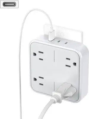 Multi Plug Outlet Extender, 4 Outlet Splitter 3 USB Wall Charging Ports (2 USB C), Wide Spaced Multiple Expander Surge Protector for Office, Home, College Dorm Room