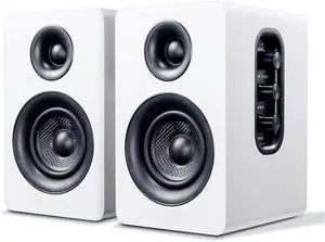 SW208 3" Active Bluetooth 5.0 Bookshelf Speakers  60W Carbon Fiber Speaker Unit - Built-in 24bit DAC Dynamic 3D Surround Sound 2.0 Computer PC Monitor Gaming (Pair, White)