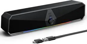 Bluetooth Computer Speakers for Desktop, USB Plug & Play PC Speakers with Dynamic LED Light, Stereo Sound Soundbar for Desktop Laptop Monitor (USB-C Adapter Included)