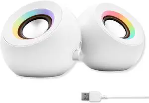 White Computer Speakers with RGB Lighting, Bluetooth, USB, and AUX - Triple Mode Connection, Dual 2.25" Drivers for Work and Play, Bluetooth Desktop Speakers for PC - White