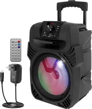 400W Portable Bluetooth PA Loudspeaker - 8 Subwoofer System, 4 Ohm/55-20kHz, USB/MP3/FM Radio/ ¼ Mic Inputs, Multi-Color LED Lights, Built-in Rechargeable Battery w/ Remote Control -PPHP844B