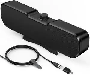 Computer Speakers for Desktop PC Monitor, Easy Volume Knob, Sturdy Clamp, Basic Sound, Laptop Speakers with Compact Design, USB/USB C Adapter for Power and Audio(Black)