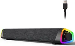 R30 Plus Bluetooth Computer Speakers for PC Desktop, All-in-one Control Button with 6 Modes LED Lights, Wired USB Powered Sound Bar, Surround Sound Portable SoundBar for Monitor Laptop Phone