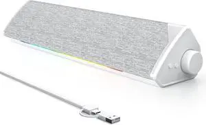 R60 Bluetooth Computer Speakers, USB-C/USB Plug-N-Play PC Speakers with LED Dynamic Light, Surround Sound Soundbar Speaker with Rotary Switch for Desktop Laptop