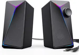 Computer Speakers, Gaming PC Speakers with Enhanced Bass and Volume Control, Stereo 2.0 USB Powered 3.5mm Aux Multimedia Speakers for Laptop/Desktop/Tablets/Phone