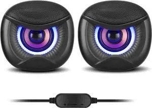 USB Computer Speakers for RGB Lighting, PC Speakers with a USB-C Interface are Suitable for Desktop Laptop Monitor, Owl Eye Design, Blue Lights