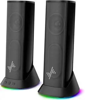 Computer Speakers  Hi-Fi Stereo PC Speakers with 9 LED Lighting Modes, Enhanced Bass and Sound, USB/Type-C Powered and 3.5mm Audio Wired Desktop Speakers for PC, Laptop, Monitor, MacBook