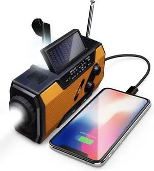 Emergency Weather Radio (Model A1) NOAA/AM/FM with 7400mWh Portable Power Bank, USB/Solar/Hand Crank Charging, Battery Operated, SOS Alarm & Flashlight for Indoor/Outdoor Emergencies