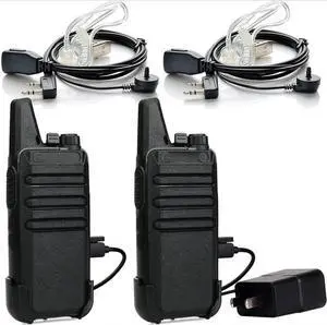 RT22 Walkie Talkies, Mini 2 Way Radio Rechargeable, VOX Handsfree, Portable, Two-Way Radios Long Range with Earpiece, for Family Road Trip Camping Hiking Skiing(2 Pack, Black)