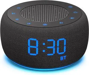Bluetooth Speaker Alarm Clock with FM Radio - High Fidelity Sound, Full Range Dimmer, Plugged in Alarm Clock Radio for Bedroom