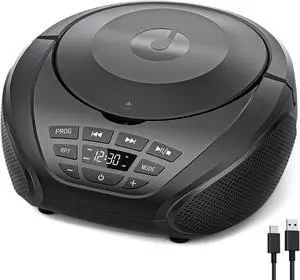 CD Player Portable Boombox: Radio CD Players Boombox with Speakers FM Radio AUX Input Support Headphones Playlist Mode PROG Playback for Outdoor Indoor Audiobooks with Type-C Power Cable