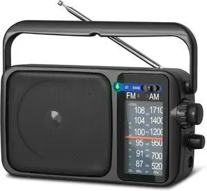 Radio with Best Reception,Bluetooth Portable AM FM Transistor,Battery Operated Radio or AC Power,Large Dial,Headphone Jack, Gifts for Seniors Elderly
