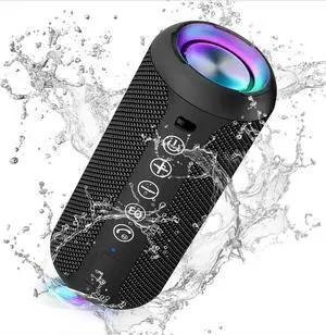 Portable Bluetooth Speaker: IPX7 Waterproof, 24W Loud Sound, Deep Bass, Bluetooth 5.3, LED Lights, Wireless Stereo Pairing, 30H Playtime, for Home/Outdoor/Party/Beach, Birthday Gift (Black)