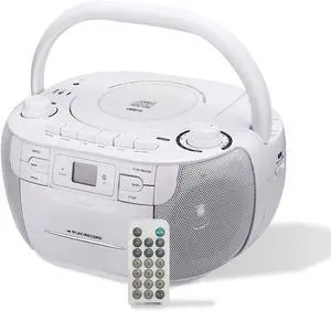 CD and Cassette Player Combo, Boombox CD Player for Home, AM/FM, Tape Recording, TF/USB Drive, AC or D Battery Powered, Headphone Jack, Stereo Sound (White)