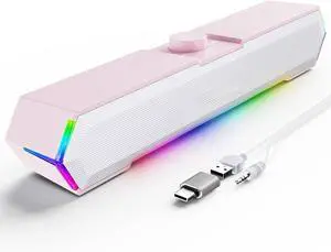 Computer Speakers for Desktop, Touch Lights PC Speakers with Surge Clear Sound, USB C/USB Powered for Computer Desktop PC Laptop Monitor(Pink)