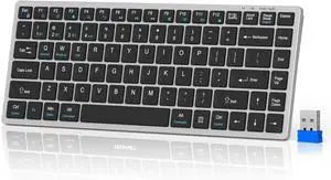 Bluetooth Keyboard Rechargeable, 4-Device (2.4G+3BT) Wireless Keyboard, Ultra-Slim Quiet Typing, 14 Hotkeys Computer Keyboard for PC/Laptop/Smart TV/Tablet
