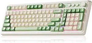 Gaming Keyboard, Wireless Computer Keyboards, Tri-Mode Bluetooth/2.4GHz/USB-C Custom Creamy Keyboard with Number Pad, RGB Backlit Media Knob Cute Programmable Keyboard for PC Gamer - Green