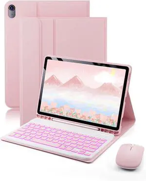 For iPad A16 11th / 10th Generation Case with Backlit Keyboard - 7 Color Change for iPad 10th Gen 2022 & 11th Gen 2025 A16 10.9/11 inch Cover - Built-in Pencil Holder with Mouse - Pink