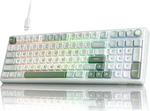 Creamy Mechanical Keyboard, 96% Wired Gaming Keyboard RGB Backlit with Number Pad and Volume Knob, Gasket Mount, MDA Profile PBT Keycaps, Hot Swappable Pre-lubed Tactile Switch