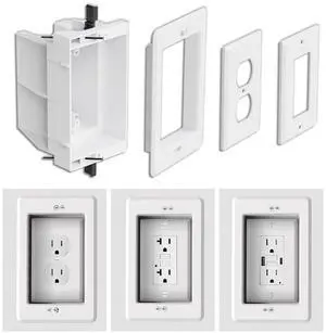 Recessed Outlet/Electrical Box Single Gang, Recessed Outlet Box for Wall Mount TV, Antenna, Phone and Cable TV, Suitable for GFCI Outlet and Standard Outlet, for Old or New Construction(1 Pack)