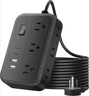 Extension Cord 25 Ft Long Extension Cord with 6 Widely Spaced Outlet, Surge Protector Power Strip with 4 USB Port(2 USB-C), Wall Mount for Home Office, Dorm Room and Nightstand, Black