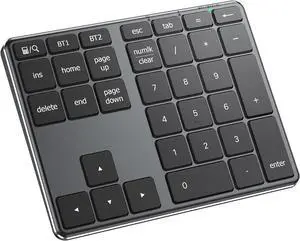 Number Pad, Aluminum Wireless Number Pad for Multi Devices, USB-C Rechargeable, External 34-Keys Bluetooth Keyboard for Data Entry, Compatible for Laptop, Mac, iMac, Tablet, PC Desktop