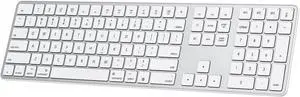 Bluetooth Keyboard Compatible with Mac, with Numeric Keypad, Rechargeable Wireless Keyboard Compatible with MacBook Pro/Air, iMac, Mac mini/Pro Laptop and PC (Silver)