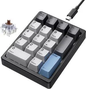 Mechanical Number Pad,Hot Swappable Numpad Wired USB 17 Keys Keypad White Backlit Numeric Keypad with PBT Keycaps for Laptop PC Compact Keyboards (Black, Brown Switch)