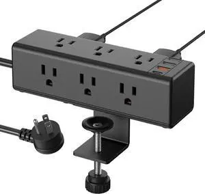 Desk Clamp Power Strip with 9 Outlets, Desktop Edge Mount Surge Protector with USB-A and USB-C Ports, Widely Spaced Desk Outlet Fast Charging Station, 6 FT Flat Plug, Fit 1.6 inch Table