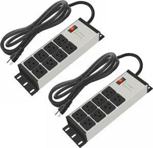 2PCS Heavy Duty Power Strip Surge Protector 20 AMP, 8 Outlets 12 Gauge Industrial Shop Garage Metal Multiple Outlets, 6 FT Extension Cord 5-15P Adapter High Amp 6-20R T-Slot 20a for Appliance
