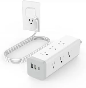 Surge Protector Power Strip with USB, Ultra Thin Flat Plug 6 FT Extension Cord with 9 Outlets 3 USB(1 USB C), 1050 J Surge Protector Charging Station for Indoor,Office, Dorm Room Essentials