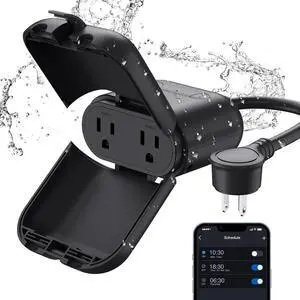 Outdoor Smart Plug Waterproof IP66, WiFi Plug with 2 Individually Sockets, Compatible with Alexa & Google Assistant, Smart Outdoor Outlet for String Lights, UL Certified, 1 Pack, Black