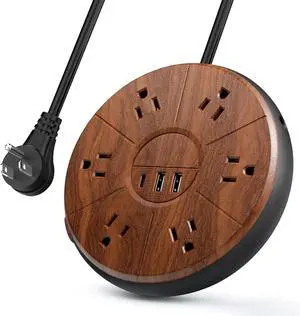 Power Strip with USB, PD 20W USB-C Charging, 6.5 FT Extension Cord with 6 Outlets, 1 USB-C, 2 USB-A, Power Strip Surge Protector, Wood Finish Desk Charging Station for Home, Office, Dorm
