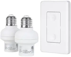 Remote Control Light Bulb Socket, Wireless Light Switch for Pull Chain Light Fixture, E26 E27 Bulb Base, No Wiring, ETL Listed(1 Wall Mounted Switch+2 Socket)