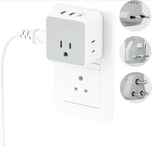 European UK India Travel Plug Adapter Kit, International Detachable with 3 Outlet 3 USB(1 USB C), Type C/G/D EU Power Adaptor, US to Europe Italy Spain France Ireland Dubai Maldives