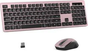 Wireless Keyboard and Mouse Combo, Full-Size 104-Key Office Keyboard with 15 Function Keys, Numeric Keypad, Single USB Receiver, Compatible with PC and Laptop(Pink)