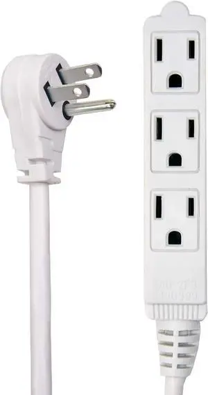 Flat Multiple Outlet Extension Cord 30 Ft for Indoor Use by Electes- UL-Listed 3-Prong Multi Extension Wire- Space-Saving Flat Angled Extension Cord- White