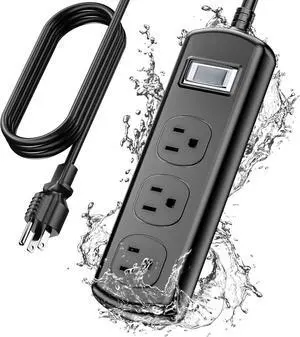 Outdoor Power Strip Weatherproof, IPX6 Grade Waterproof Surge Protector with 3 Wide Outlets, Anti-Electric Shock, 10 FT Heavy Duty Extension Cord for Outdoor Patio Garden, Black
