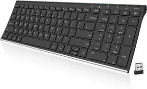 USB Wireless Keyboard Stainless Steel Ultra Slim Keyboard with Numeric Keypad for Computer/PC/Laptop and Windows 11/10/8 Rechargeable Battery