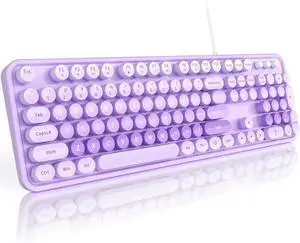 Keyboard Wired Large Print, Computer Keyboard Plug Play, Colorful Retro Round Typewriter Keyboard with Numeric Keypad and Media Hotkey for Windows PC Laptop (Pale Purple)