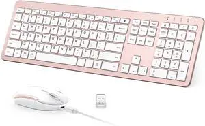 Wireless Keyboard and Mouse Combo, USB-C Rechargeable Full-Size Keyboard with Numeric Keypad, Quiet Scissor Keys, 2.4 G Plug and Play, Compatible with Mac MacBook Windows PC Laptop
