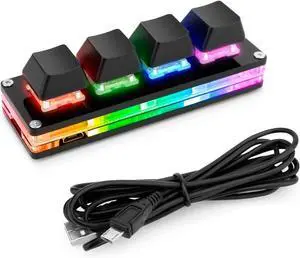 Black Mini 4-Key Keypad Mechanical Gaming Keyboard, Self Programming,OSU Hot Swap Game Keyboards with 1.5m USB-C Data CableUpgrade Cherry Shaft &RGB LED