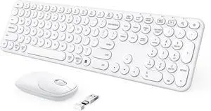 Wireless Keyboard and Mouse, USB & Type C 2-in-1 Receiver, SK73-3 Full Size White Wireless Keyboard Mouse Combo, Compatible for Windows, MacBook Pro/Air, Laptop, Desktop, PC - White