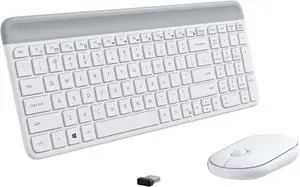 MK470 Slim Wireless Keyboard and Mouse Combo - Modern Compact Layout, Ultra Quiet, 2.4 GHz USB Receiver, Plug n' Play Connectivity, Compatible with Windows - Off White