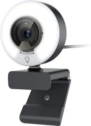 N960E 1080P 60FPS Webcam with Light, Software Included, Fast AutoFocus, Built-in Privacy Cover, USB Web Camera, Dual Stereo Microphone, for Zoom Meeting Skype Teams Twitch