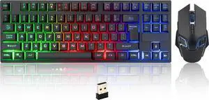 Wireless Gaming Keyboard and Mouse Combo, Rechargeable 87 Key LED Light Up Keyboard, Ergonomic Wireless Gaming Mouse, Backlit for Xbox PS4 PC Laptop